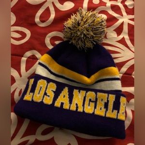 Los Angeles purple/gold, Knit Hat, kids size, knit ball on top